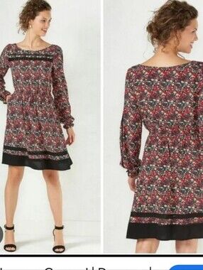 LC Lauren Conrad Red Floral Long-Sleeve A-Line Dress Medium